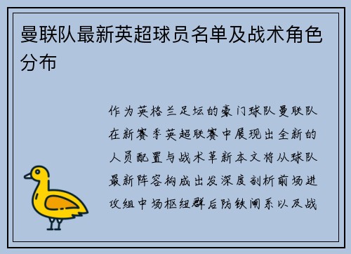 曼联队最新英超球员名单及战术角色分布