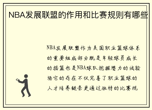 NBA发展联盟的作用和比赛规则有哪些