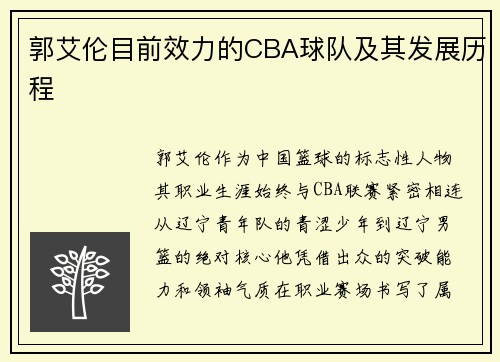郭艾伦目前效力的CBA球队及其发展历程